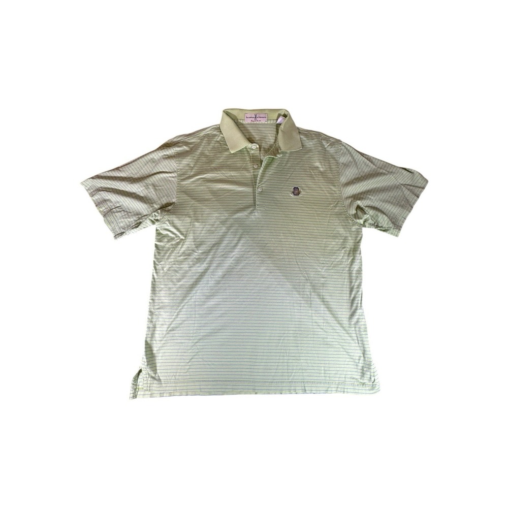 Fairway & Greene Polo Shirt Adult Size Large Green Blue Striped Casual Mens